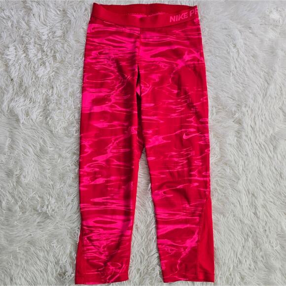 Nike Pro Dri-Fit Capri Length Red And Pink Leggings Medium - Picture 1 of 13